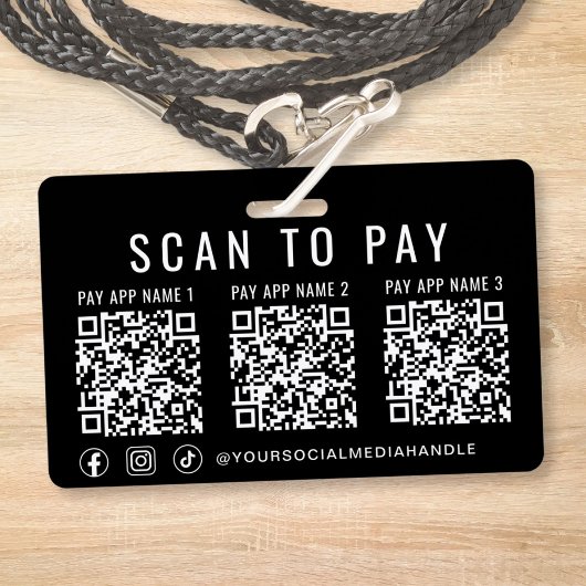 Scan to Pay 3 Payment QR Codes Social Media Black バッジ