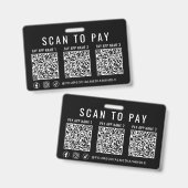 Scan to Pay 3 Payment QR Codes Social Media Black バッジ (正面＆裏面)