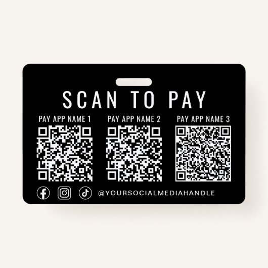 Scan to Pay 3 Payment QR Codes Social Media Black バッジ (裏面)