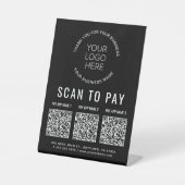 Scan to Pay 3 QRコード ビジネス ロゴ ブラック 台座サイン (正面)