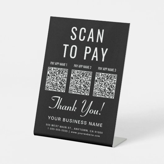 Scan to Pay 3 QR Codes Black Tabletop 台座サイン (正面)