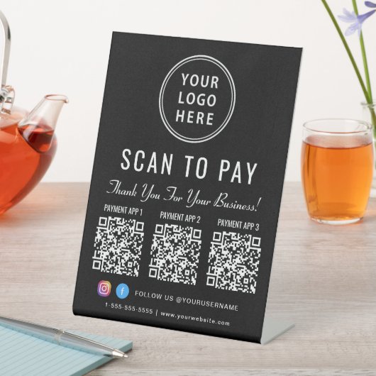 Scan to Pay 3 QR Codes Business Logo 台座サイン (インサイチュ)