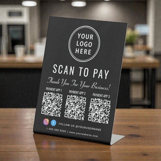 Scan to Pay 3 QR Codes Business Logo 台座サイン