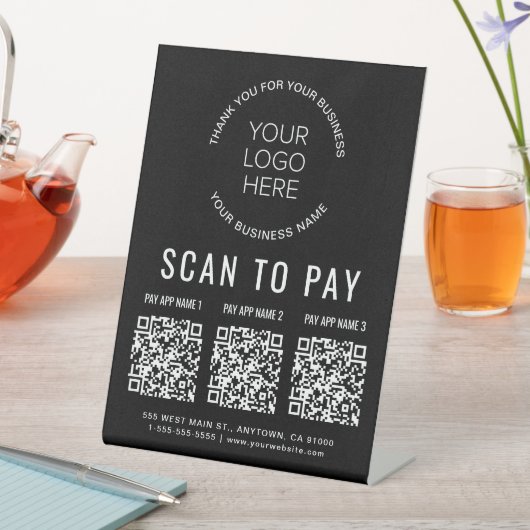 Scan to Pay 3 QR Codes Business Logo Black 台座サイン (インサイチュ)