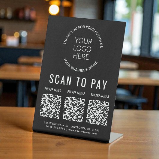 Scan to Pay 3 QR Codes Business Logo Black 台座サイン