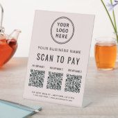Scan to Pay 3 QR Codes Business Logo Pink 台座サイン (インサイチュ)