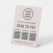 Scan to Pay 3 QR Codes Business Logo Pink 台座サイン (正面)