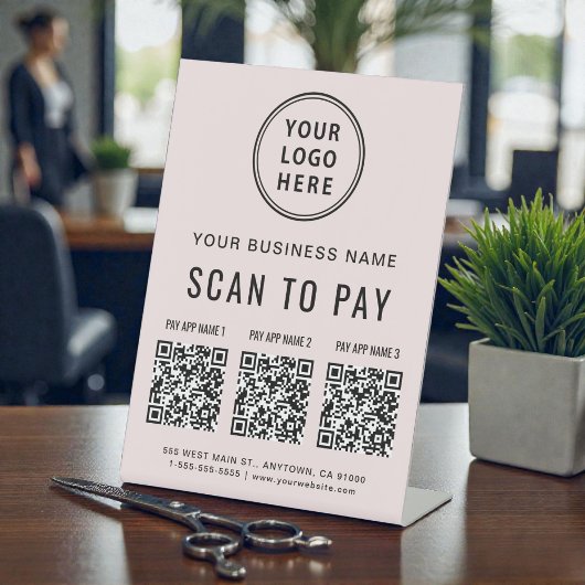 Scan to Pay 3 QR Codes Business Logo Pink 台座サイン