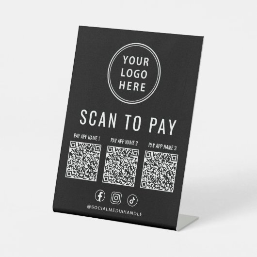Scan to Pay 3 QR Codes Business Logo Social Media 台座サイン (正面)