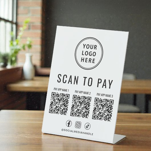 Scan to Pay 3 QR Codes Business Logo Social Media 台座サイン