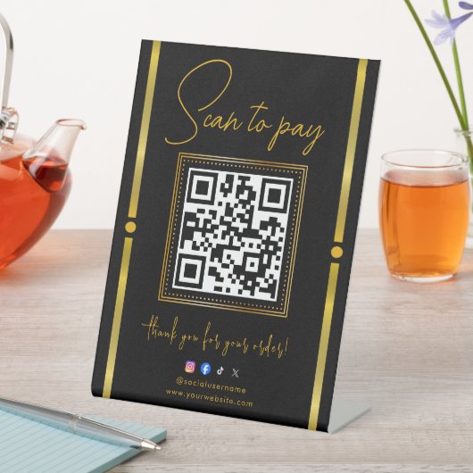 Scan to Pay Black & Gold Logo Payment QR Codes 台座サイン (インサイチュ)