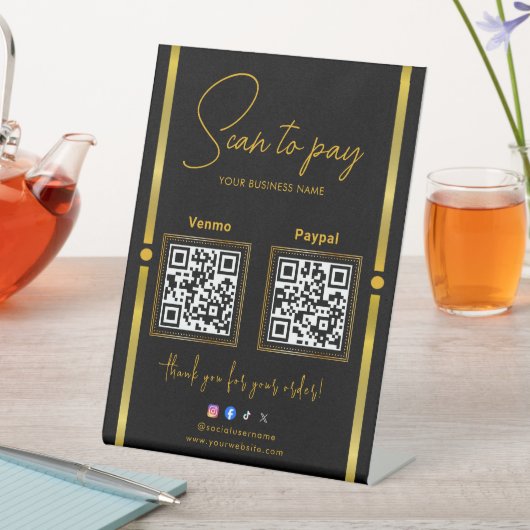 Scan to Pay Black & Gold Logo Payment QR Codes 台座サイン (インサイチュ)