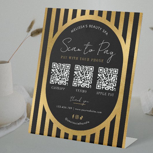 Scan to Pay Black & Gold Modern Payment 3 QR Codes 台座サイン