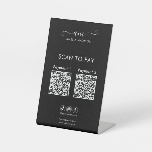 Scan To Pay Business Qr Code Script Black 台座サイン (正面)