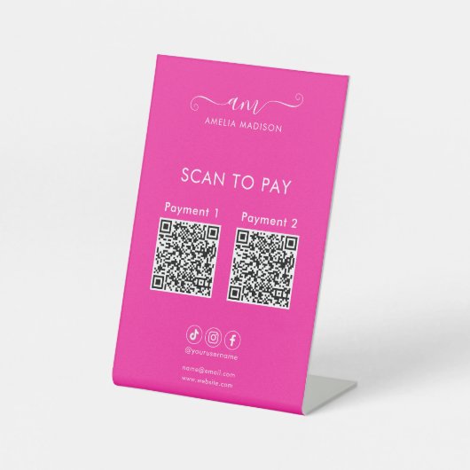 Scan To Pay Business Qr Code Vibrant Pink 台座サイン (正面)