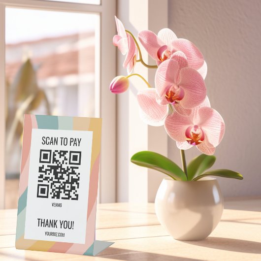 SCAN TO PAY QRコード パステルレインボーストライプ 台座サイン
