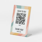 SCAN TO PAY QRコード パステルレインボーストライプ 台座サイン (正面)