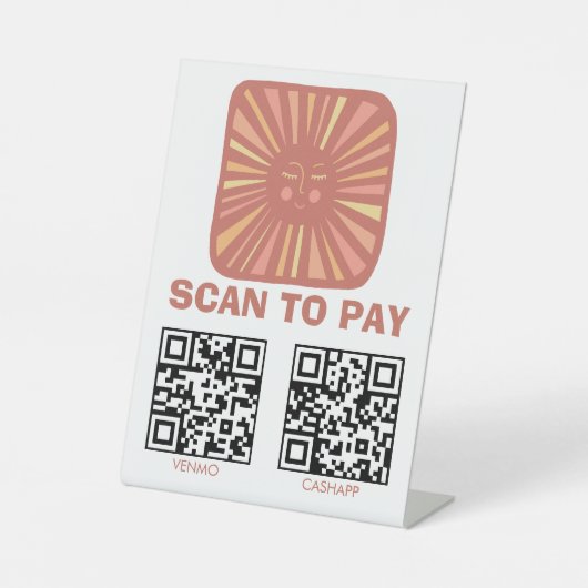 SCAN TO PAY QR グローイングサン かわいい ピンク 台座サイン (正面)