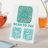SCAN TO PAY QR 光る太陽 かわいい ピンク ティール 台座サイン (インサイチュ)