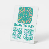 SCAN TO PAY QR 光る太陽 かわいい ピンク ティール 台座サイン (正面)