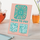 SCAN TO PAY QR 光る太陽 かわいい ピンク ティール 台座サイン (インサイチュ)