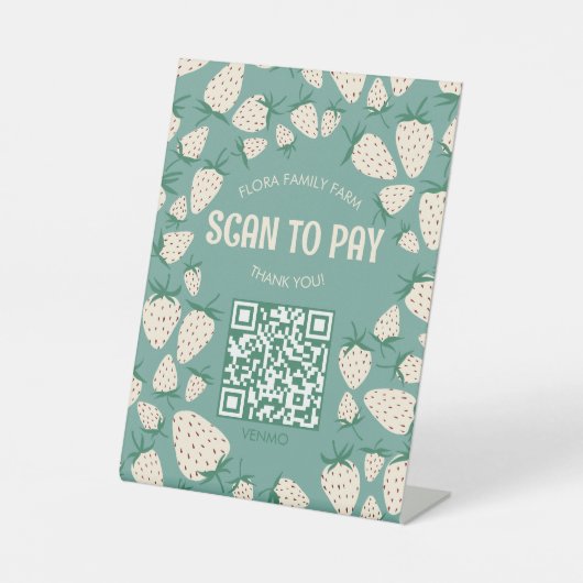SCAN TO PAY QR 白いイチゴ ピネベリー カスタムデザイン 台座サイン (正面)