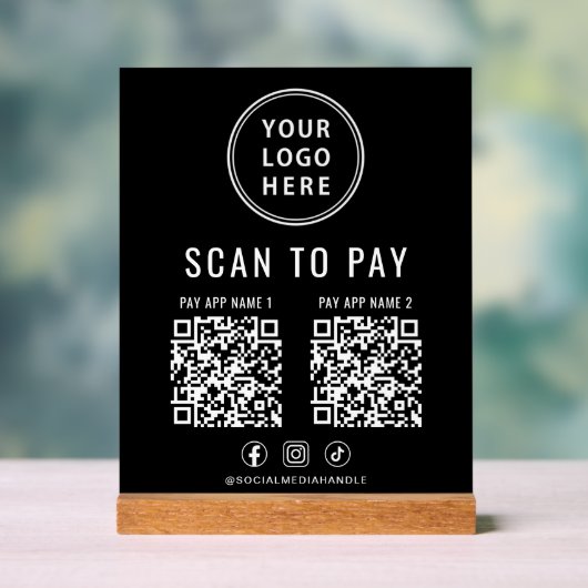 Scan to Pay QR Code Black Tabletop アクリルサイン (ニュートラル)