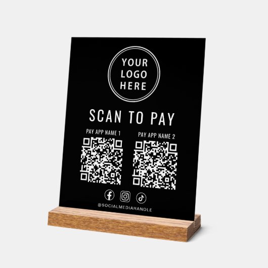 Scan to Pay QR Code Black Tabletop アクリルサイン (傾斜)