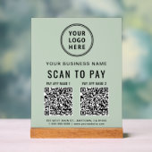 Scan to Pay QR Code Sage Green Tabletop アクリルサイン (ニュートラル)
