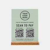 Scan to Pay QR Code Sage Green Tabletop アクリルサイン (正面)