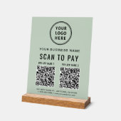 Scan to Pay QR Code Sage Green Tabletop アクリルサイン (傾斜)