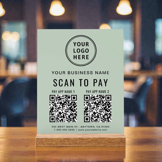 Scan to Pay QR Code Sage Green Tabletop アクリルサイン