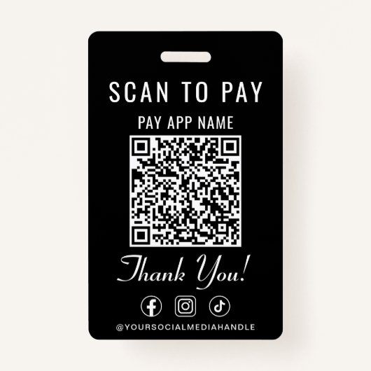 Scan to Pay QR Code Social Media Black バッジ (正面)