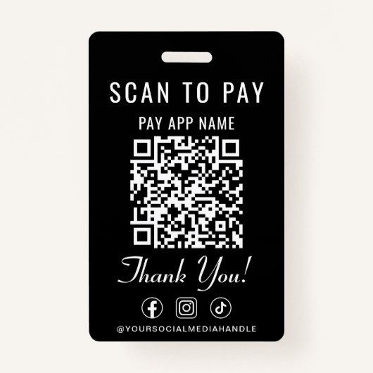 Scan to Pay QR Code Social Media Black バッジ (裏面)