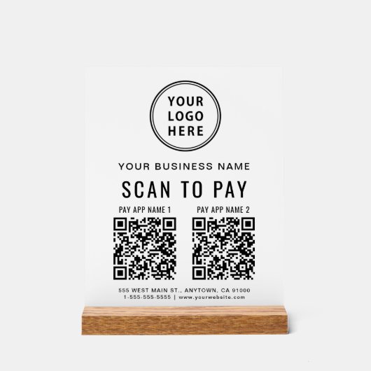 Scan to Pay QR Code White Tabletop アクリルサイン (正面)