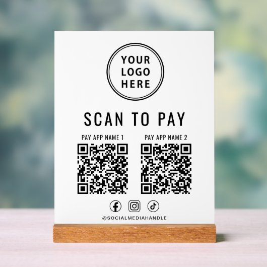 Scan to Pay QR Code White Tabletop アクリルサイン (ニュートラル)