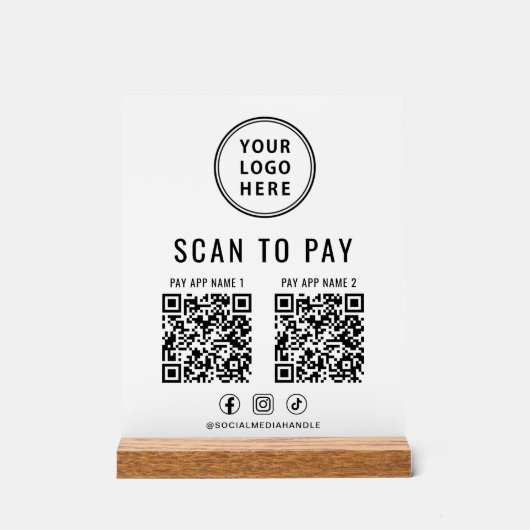 Scan to Pay QR Code White Tabletop アクリルサイン (正面)