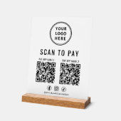 Scan to Pay QR Code White Tabletop アクリルサイン (傾斜)