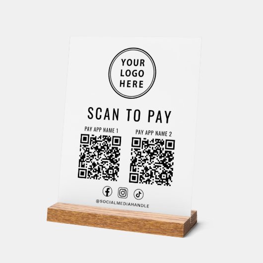 Scan to Pay QR Code White Tabletop アクリルサイン (傾斜)