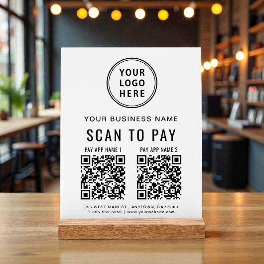 Scan to Pay QR Code White Tabletop アクリルサイン