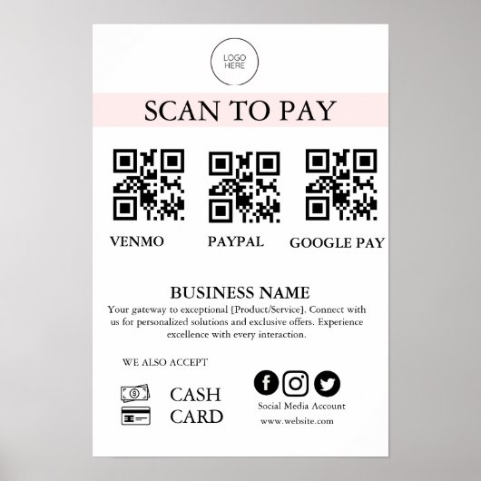 Scan to Pay Sign QR Code Payment Sign for Small Bu ポスター (正面)