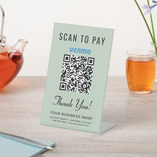 Scan to Pay Venmo QR Code Sage Green 台座サイン (インサイチュ)