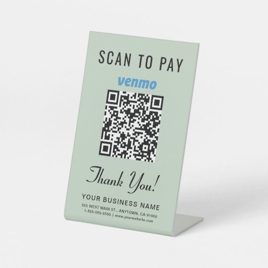 Scan to Pay Venmo QR Code Sage Green 台座サイン (正面)