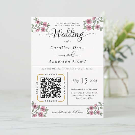 Scan to View Our Wedding Invitation Video (スタンド正面)