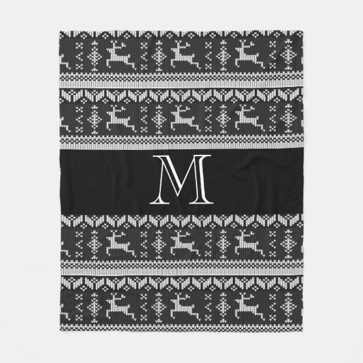 Scandiの黒いおよび灰色のトナカイのノルウェーの高山 フリースブランケット (正面)