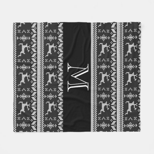 Scandiの黒いおよび灰色のトナカイのノルウェーの高山 フリースブランケット (正面(横))