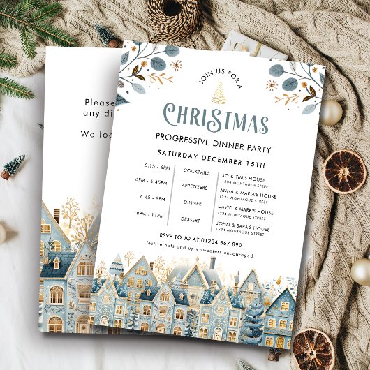 Scandi Blue Progressive Christmas Dinner Party 招待状