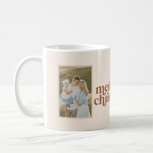 Scandi Bohoモダンニュートラルメリークリスマス2写真 コーヒーマグカップ (左)