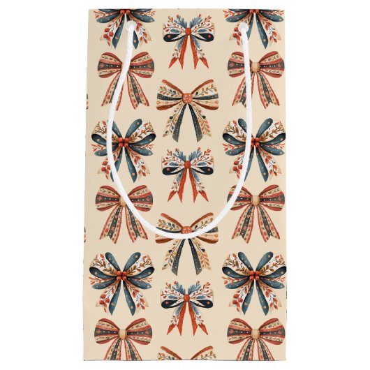 Scandi Bows Folk Art Holiday スモールペーパーバッグ (正面)