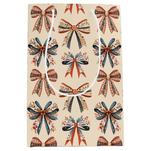 Scandi Bows Folk Art Holiday ミディアムペーパーバッグ (正面)